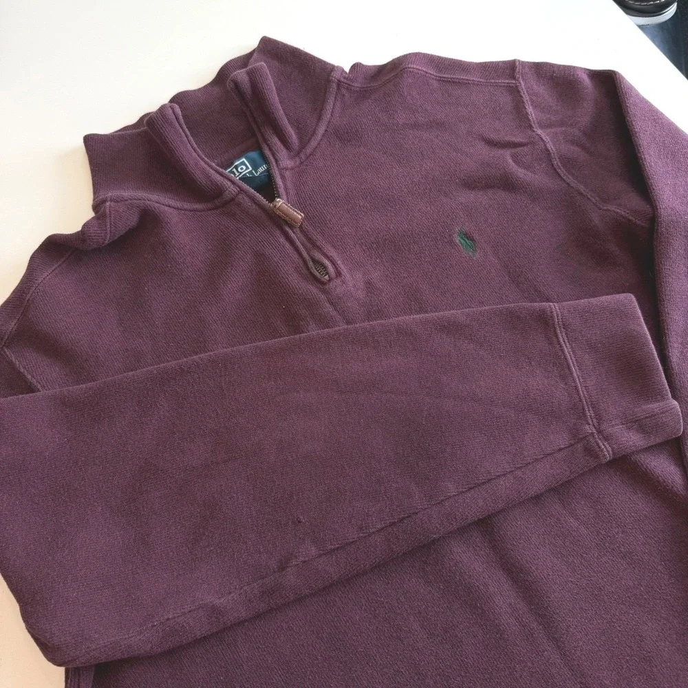 Polo‎ Ralph Lauren Mens Large Burgundy Maroon 100% Cotton Quarter Zip Pullover
